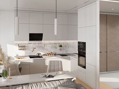 Фото № 6: Дизайн-проект четырехкомнатной квартиры 82.2  м² Современный стиль для ЖК Испанские кварталы