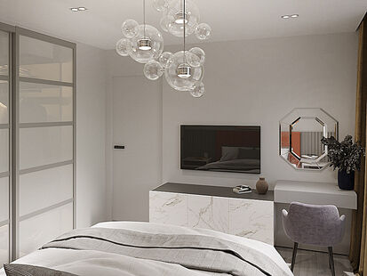 Фото № 4: Дизайн-проект однокомнатной квартиры 39.1  м² стиль Модернизм для ЖК Лучи