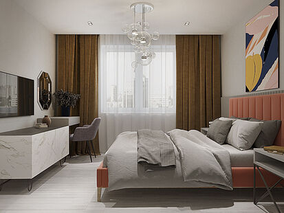 Фото № 3: Дизайн-проект однокомнатной квартиры 39.1  м² стиль Модернизм для ЖК Лучи