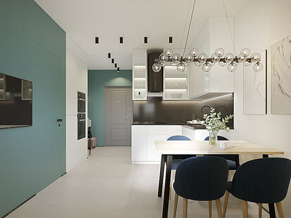 Фото № 5: Дизайн-проект однокомнатной квартиры 39.1  м² стиль Модернизм для ЖК Лучи