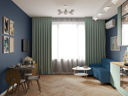 Фото № 4: Дизайн-проект однокомнатной квартиры 41.8  м² Современный стиль для ЖК Октябрьское поле