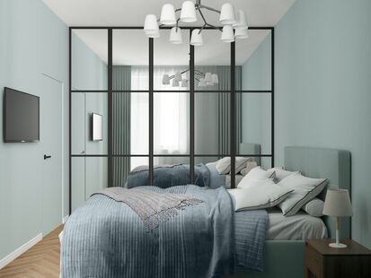 Фото № 2: Дизайн-проект однокомнатной квартиры 41.8  м² Современный стиль для ЖК Октябрьское поле