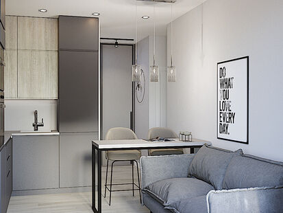 Фото № 5: Дизайн-проект двухкомнатной квартиры 40.28  м² Стиль Лофт для ЖК Discovery