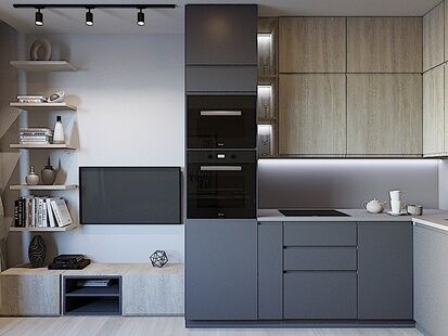 Фото № 4: Дизайн-проект двухкомнатной квартиры 40.28  м² Стиль Лофт для ЖК Discovery