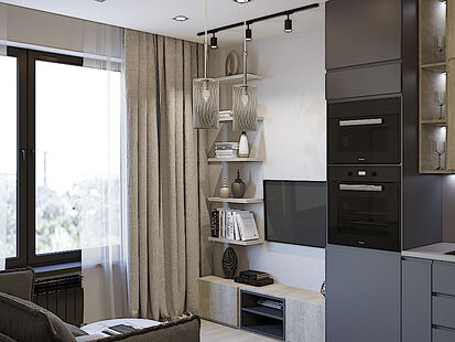 Фото № 2: Дизайн-проект двухкомнатной квартиры 40.28  м² Стиль Лофт для ЖК Discovery