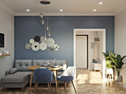 Фото № 1: Дизайн-проект однокомнатной квартиры 45.47  м² Современный стиль для ЖК Андерсен