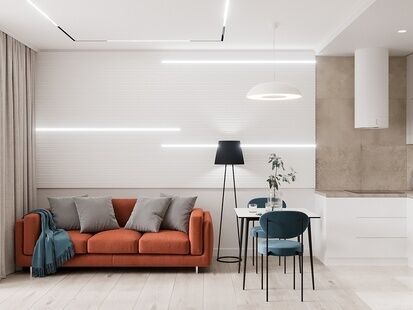 Фото № 1: Дизайн-проект двухкомнатной квартиры 50.0  м² Современный стиль для ЖК Ньютон