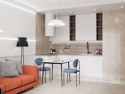 Фото № 2: Дизайн-проект двухкомнатной квартиры 50.0  м² Современный стиль для ЖК Ньютон