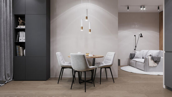 Фото № 1: Дизайн-проект однокомнатной квартиры 37.0  м² Современный стиль для ЖК Сиреневый Парк