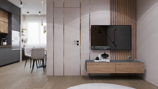 Фото № 3: Дизайн-проект однокомнатной квартиры 37.0  м² Современный стиль для ЖК Сиреневый Парк