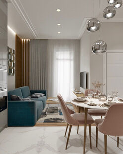 Фото № 2: Дизайн-проект двухкомнатной квартиры 42.1  м² Современный стиль для ЖК Кварталы 21/19