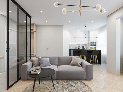 Фото № 3: Дизайн-проект двухкомнатной квартиры 55.05  м² стиль Модернизм для ЖК Новая Рига