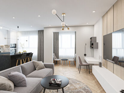 Фото № 5: Дизайн-проект двухкомнатной квартиры 55.05  м² стиль Модернизм для ЖК Новая Рига