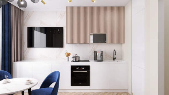 Фото № 4: Дизайн-проект однокомнатной квартиры 34.24  м² стиль Модернизм для ЖК Метрополия