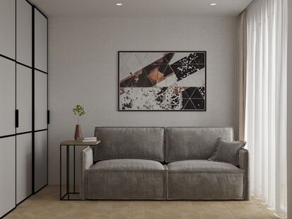 Фото № 2: Дизайн-проект двухкомнатной квартиры 30.3  м² Стиль Минимализм для ЖК Первый квартал