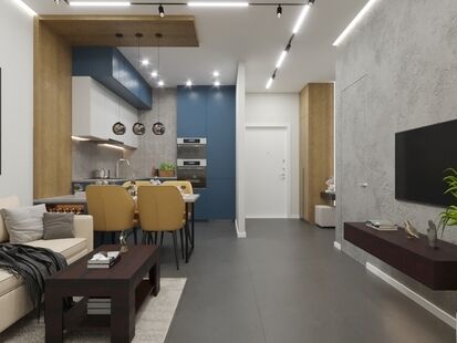 Фото № 6: Дизайн-проект трехкомнатной квартиры 55.55  м² Современный стиль для ЖК Донской