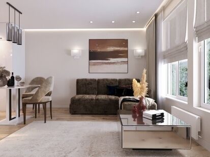 Фото № 1: Дизайн-проект двухкомнатной квартиры 41.2  м² Современный стиль для ЖК Люберцы Парк