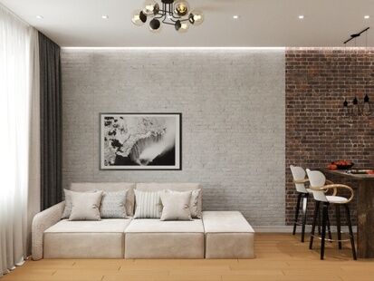 Фото № 1: Дизайн-проект двухкомнатной квартиры 42.94  м² Стиль Лофт для ЖК Московский