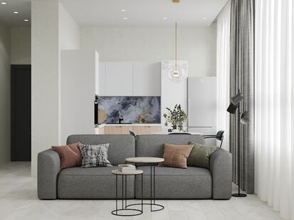 Фото № 3: Дизайн-проект двухкомнатной квартиры 59.55  м² Стиль Контемпорари для ЖК Огни