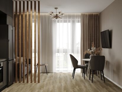 Фото № 4: Дизайн-проект однокомнатной квартиры 43.6  м² Современный стиль для ЖК Дискавери Парк