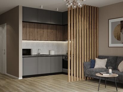 Фото № 5: Дизайн-проект однокомнатной квартиры 43.6  м² Современный стиль для ЖК Дискавери Парк