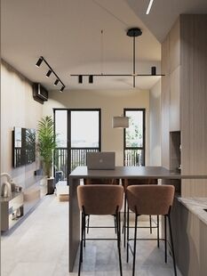 Фото № 1: Дизайн-проект двухкомнатной квартиры 43.21  м² стиль Модернизм для ЖК Первый квартал