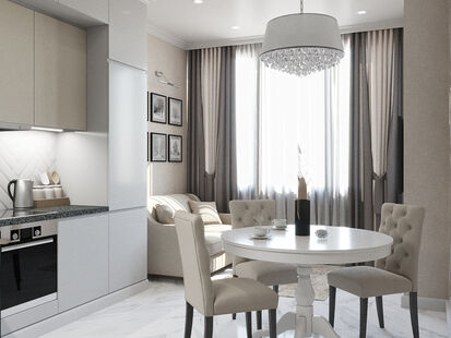 Фото № 4: Дизайн-проект двухкомнатной квартиры 38.93  м² Стиль Современная классика для ЖК Испанские Кварталы