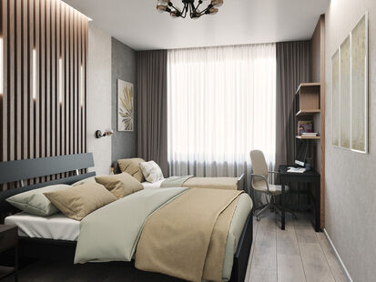 Фото № 1: Дизайн-проект двухкомнатной квартиры 39.55  м² Стиль Модернизм для ЖК Испанские Кварталы