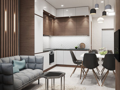 Фото № 2: Дизайн-проект двухкомнатной квартиры 39.55  м² Стиль Модернизм для ЖК Испанские Кварталы