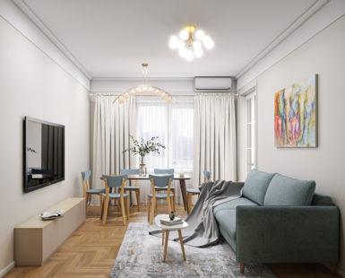 Фото № 3: Дизайн-проект трехкомнатной квартиры 84.28  м² Стиль Контемпорари для ЖК Московский