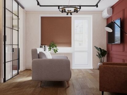 Фото № 1: Дизайн-проект однокомнатной квартиры 33.57  м² Стиль Минимализм для ЖК Московский