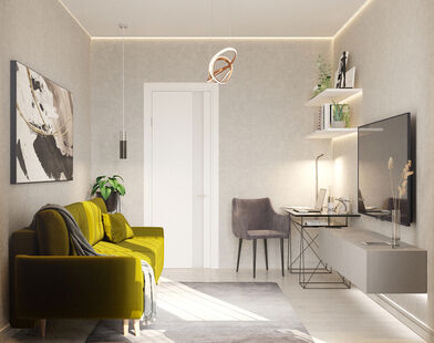 Фото № 4: Дизайн-проект трехкомнатной квартиры 52.74  м² стиль Модернизм для ЖК Метрополия