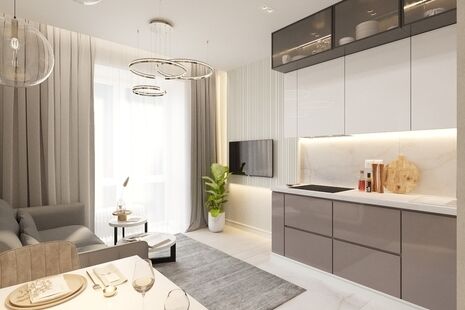 Фото № 2: Дизайн-проект трехкомнатной квартиры 52.74  м² стиль Модернизм для ЖК Метрополия