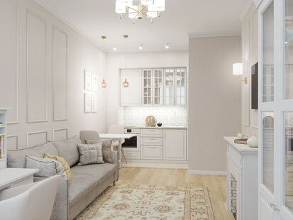 Фото № 5: Дизайн-проект двухкомнатной квартиры 39.14  м² Стиль Современная классика для ЖК Испанские Кварталы