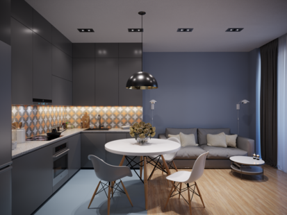 Фото № 1: Дизайн-проект трехкомнатной квартиры 68.06  м² Стиль Модернизм для ЖК Символ