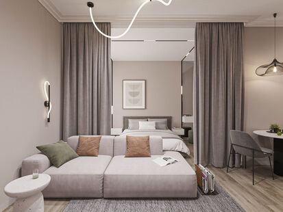 Фото № 2: Дизайн-проект евро трехкомнатной квартиры 55.8  м² Современный стиль для ЖК Яблочкова