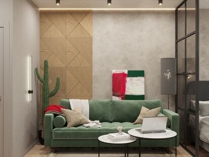 Фото № 1: Дизайн-проект однокомнатной квартиры 37.78  м² Современный стиль для ЖК Кутузов град 2