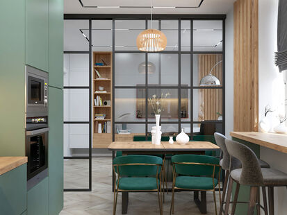 Фото № 3: Дизайн-проект четырехкомнатной квартиры 94.3  м² стиль Модернизм для ЖК в г. Дзержинский