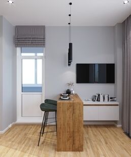 Фото № 1: Дизайн-проект квартиры-студии 34.29  м² Современный стиль для ЖК Близнецы