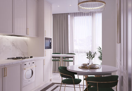 Фото № 1: Дизайн-проект двухкомнатной квартиры 41.98  м² Стиль Арт-деко для ЖК Западное Кунцево