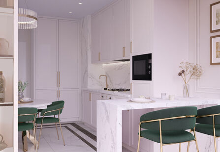 Фото № 4: Дизайн-проект двухкомнатной квартиры 41.98  м² Стиль Арт-деко для ЖК Западное Кунцево