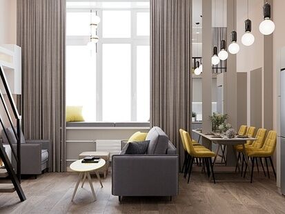 Фото № 4: Дизайн-проект трехкомнатной квартиры 43.86  м² Скандинавский стиль для ЖК Московский