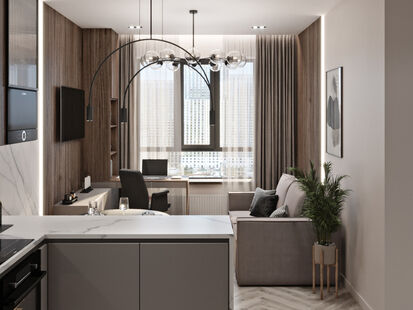 Фото № 5: Дизайн-проект двухкомнатной квартиры 36.27  м² стиль Модернизм для ЖК Селигер Сити