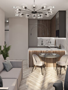 Фото № 6: Дизайн-проект двухкомнатной квартиры 36.27  м² стиль Модернизм для ЖК Селигер Сити