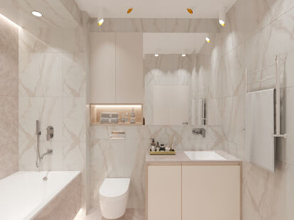 Фото № 6: Дизайн-проект трехкомнатной квартиры 59.7  м² стиль Модернизм для ЖК Белые ночи