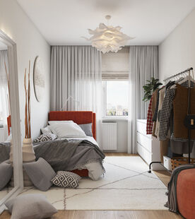 Фото № 2: Дизайн-проект трехкомнатной квартиры 56.29  м² Скандинавский стиль для ЖК Московский