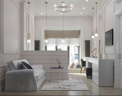 Фото № 1: Дизайн-проект зала 20.82  м² стиль Модернизм для кп покровский