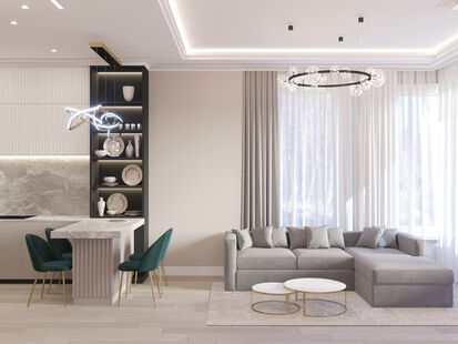 Фото № 5: Дизайн-проект двухкомнатной квартиры 46.42  м² стиль Модернизм для ЖК Ривер Парк