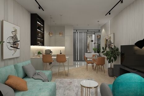 Фото № 1: Дизайн-проект трехкомнатной квартиры 69.12  м² Современный стиль для ЖК Крылья