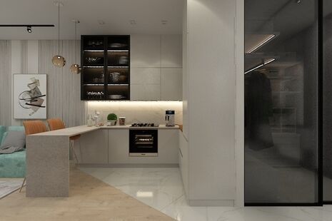 Фото № 6: Дизайн-проект трехкомнатной квартиры 69.12  м² Современный стиль для ЖК Крылья